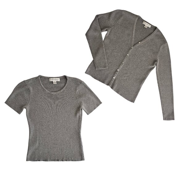 Petite Sophisticate Ribbed Cardigan & Top Set | EUC | SP | Gray - Picture 12 of 16